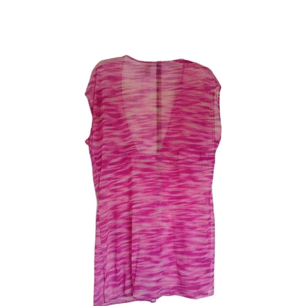 Becca Women size M or L Swim Suit Cover Up Top Pink Magenta Tie Dye Sheer Beachy